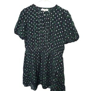 Loft Shimmer Dress Metallic Pintucked Flare Green Black Silver Womens Size Large